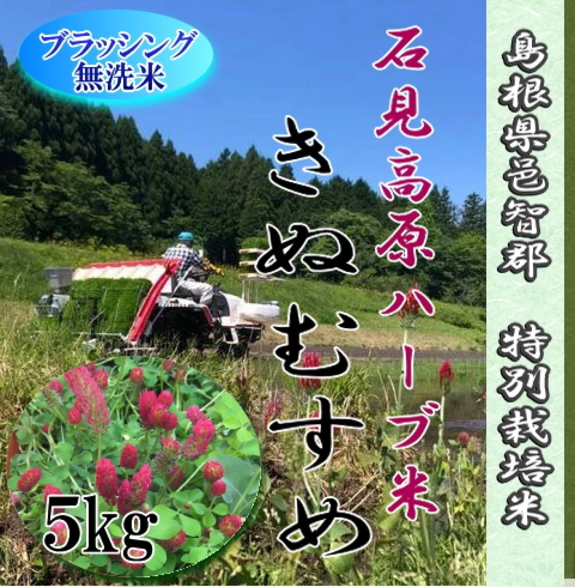 【新米】令和5年産/無洗米5kg / 石見高原ハーブ米きぬむすめ特別栽培米